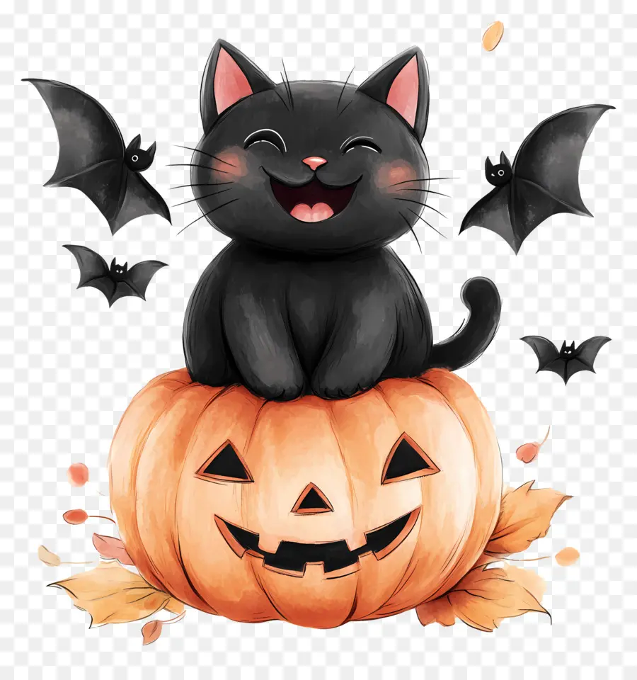 Chat Noir D'halloween，Chat En Citrouille PNG