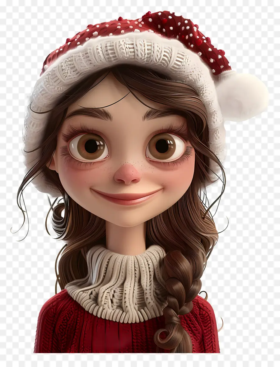 Avatar De Fille 3d，Fille Avec Chapeau De Père Noël PNG