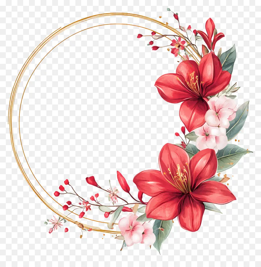 Cadre De Cercle De Mariage，Fleurs Rouges Et Roses PNG