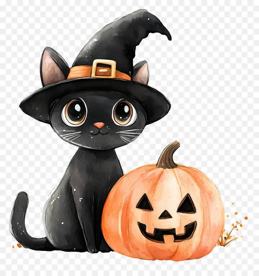 Chat Noir D'halloween，Chat Noir Avec Des Citrouilles PNG