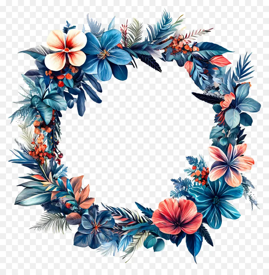 Cadre Cercle Bleu，Couronne Florale PNG