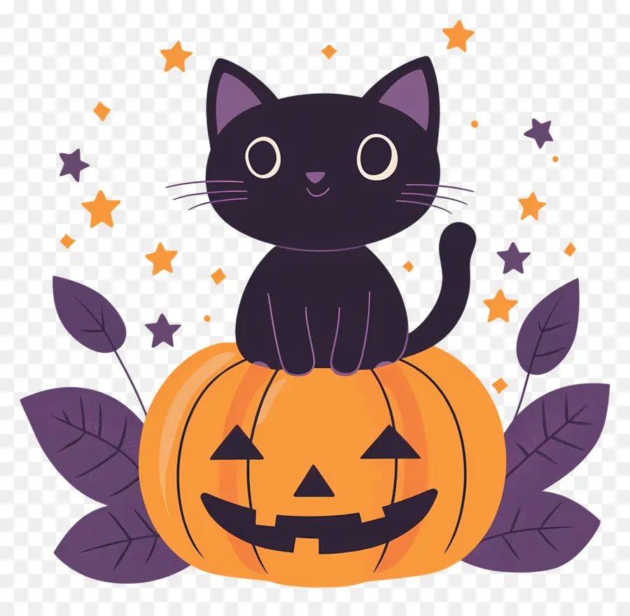 Chat Noir D'halloween，Chat Noir Sur Citrouille PNG