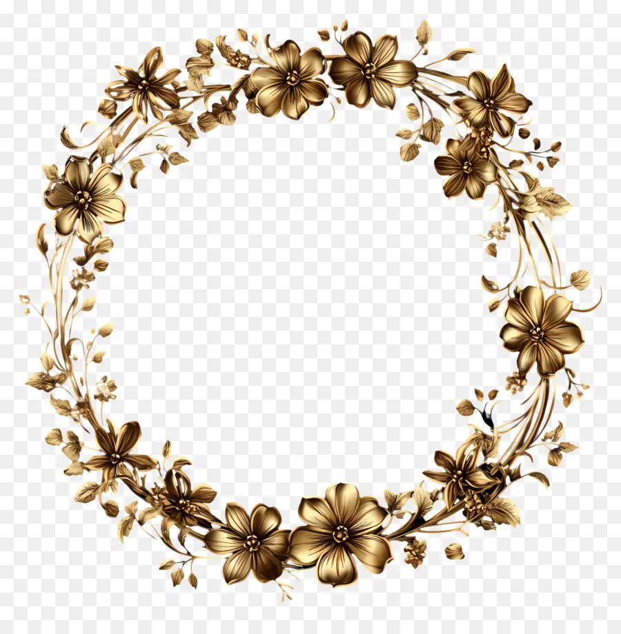 Cadre Doré Décoratif，Couronne Florale PNG