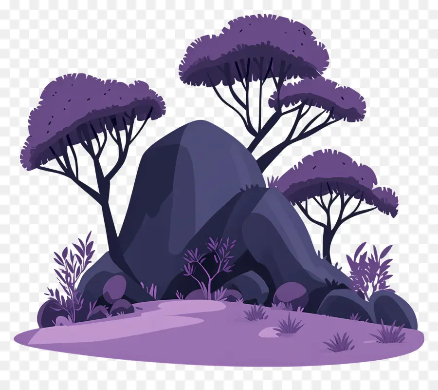 Arbres Violets，Arbres Et Rochers Violets PNG