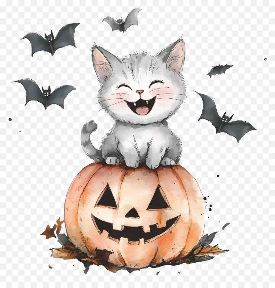 Chat D'halloween，Chat En Citrouille PNG