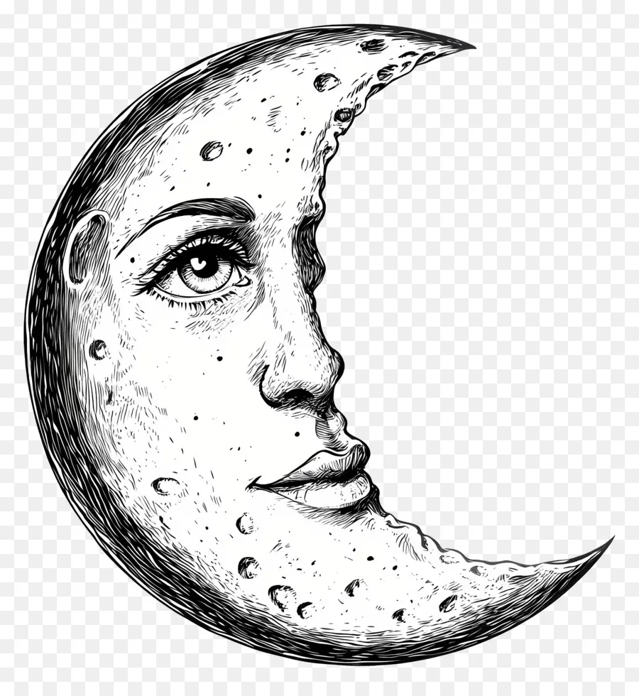 Contour De La Lune，Croissant De Lune Avec Visage PNG