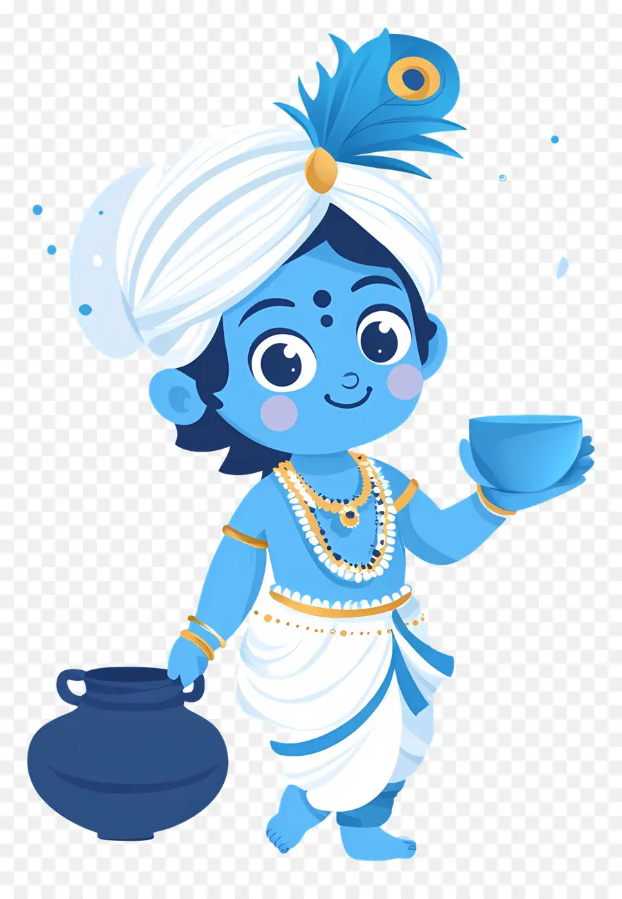 Krishna Janmashtami，Enfant Bleu Avec Pot Et Tasse PNG