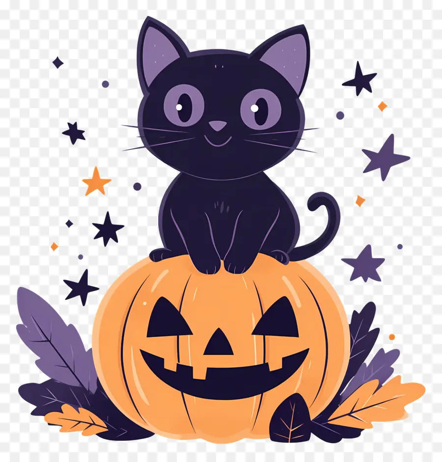 Chat Noir D'halloween，Chat Noir Sur Citrouille PNG