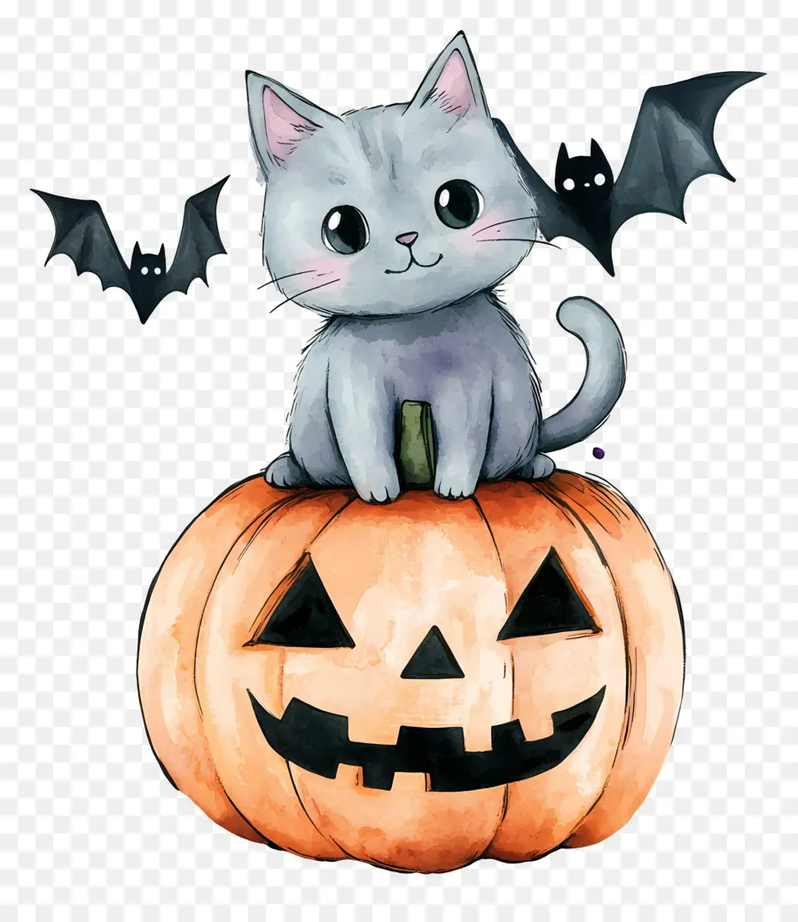 Chat D'halloween，Chat En Citrouille PNG