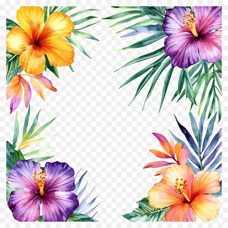 Cadre Floral Tropical，Coins Fleuris PNG