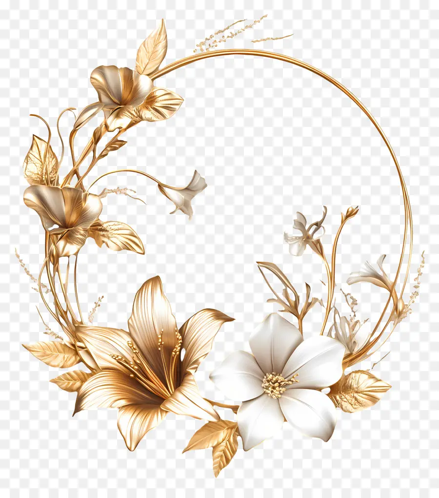 Cadre Floral Doré，Couronne Florale PNG