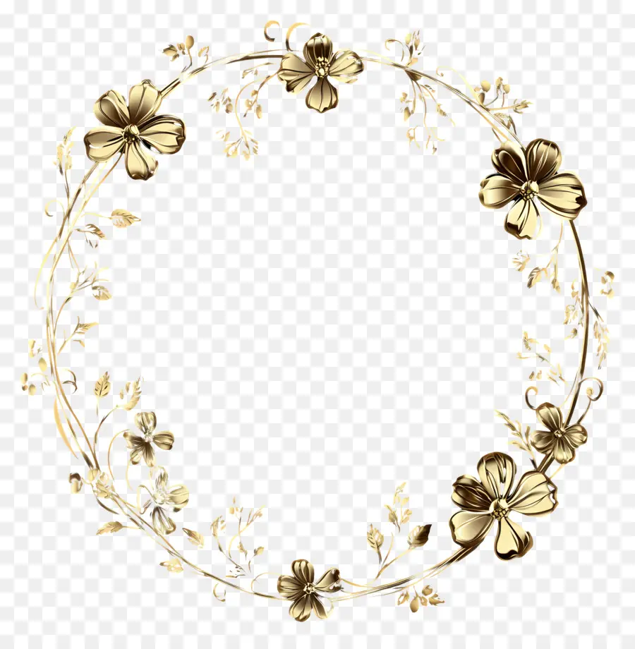 Cadre Doré Décoratif，Couronne Florale PNG