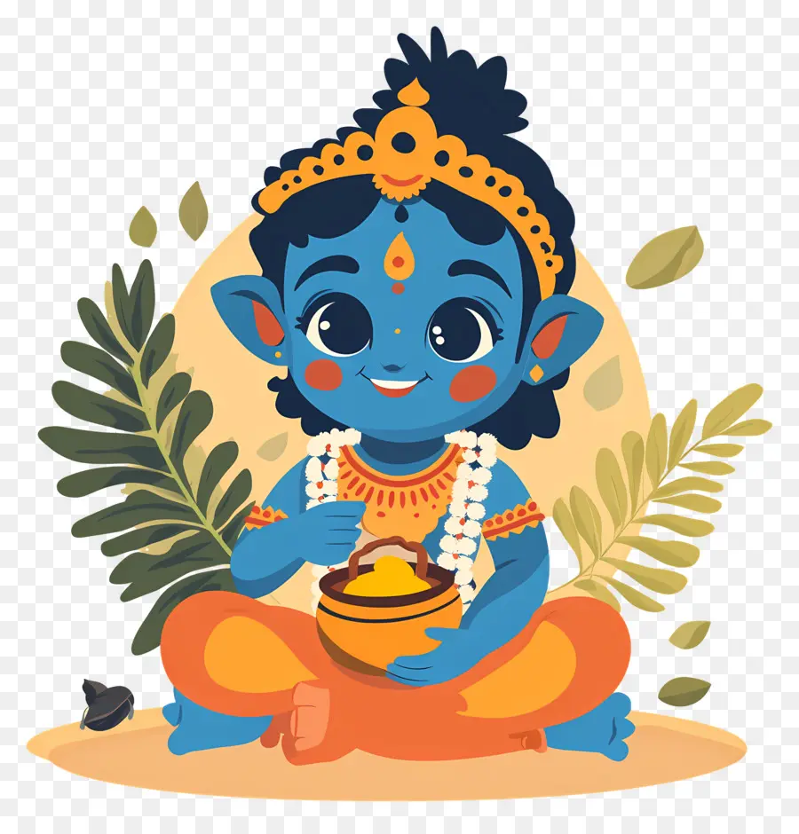 Krishna Janmashtami，Personnage Bleu Avec Pot PNG