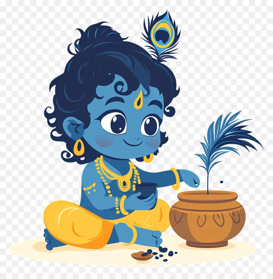 Krishna Janmashtami，Enfant Bleu Avec Pot PNG