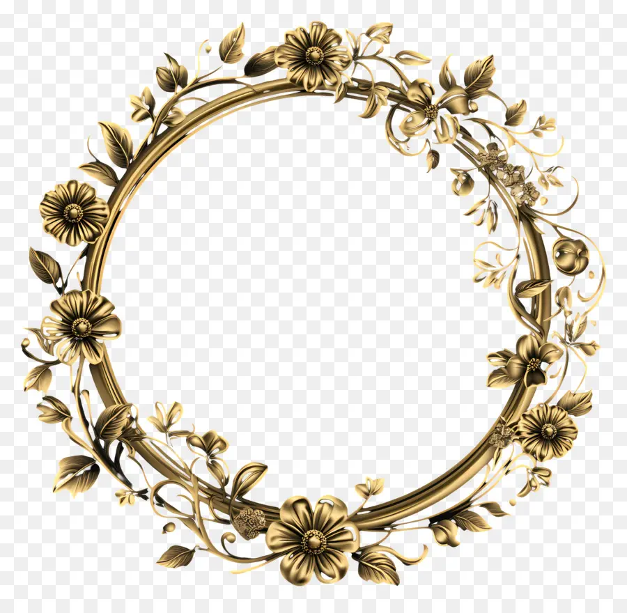 Cadre Floral Doré，Couronne D'or PNG