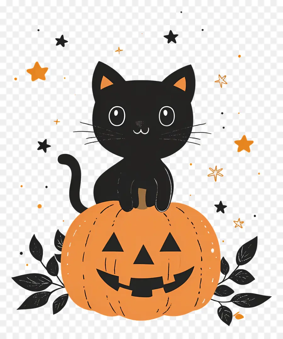 Chat Noir D'halloween，Chat Noir Sur Citrouille PNG