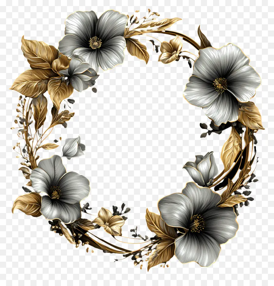 Cadre Floral Doré，Couronne Florale PNG