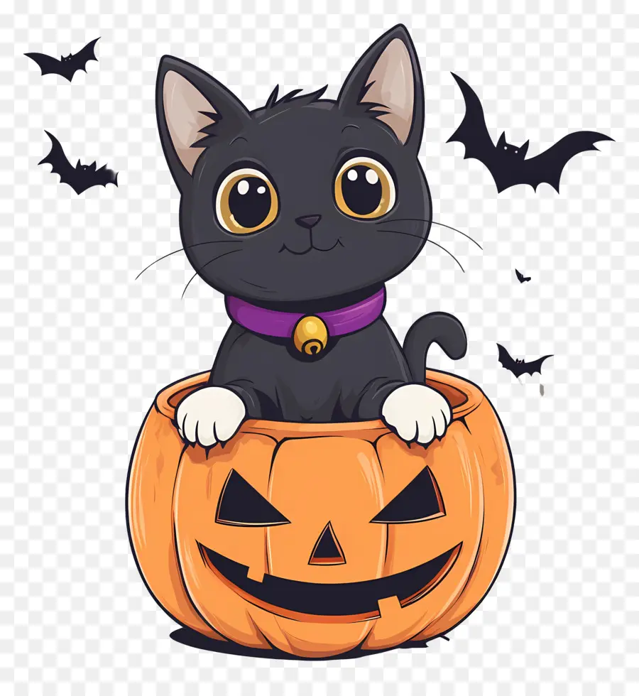 Chat Noir D'halloween，Chat En Citrouille PNG