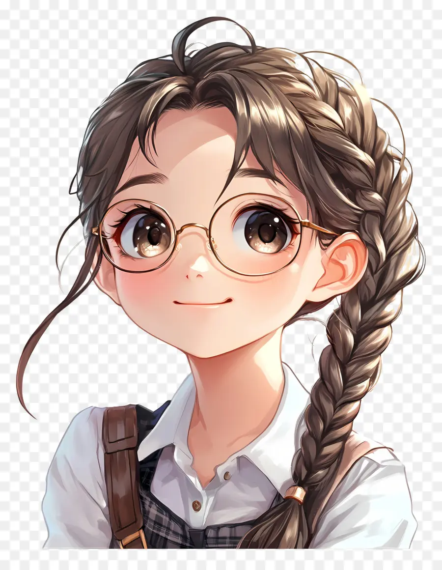 école Animée，Fille Avec Des Lunettes PNG