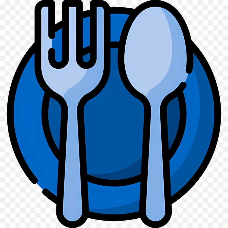 Fourchette Cuillère，Assiette Bleue Avec Couverts PNG