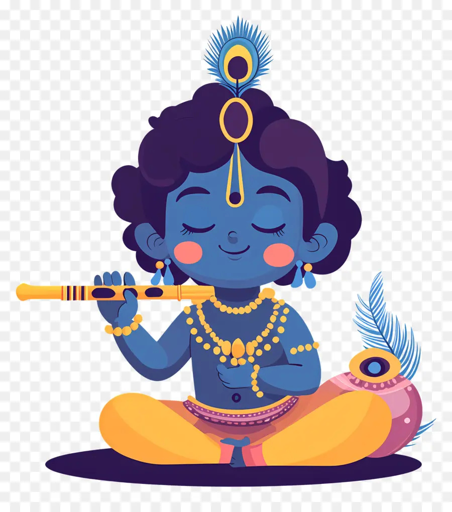 Krishna Janmashtami，Garçon Bleu Avec Flûte PNG