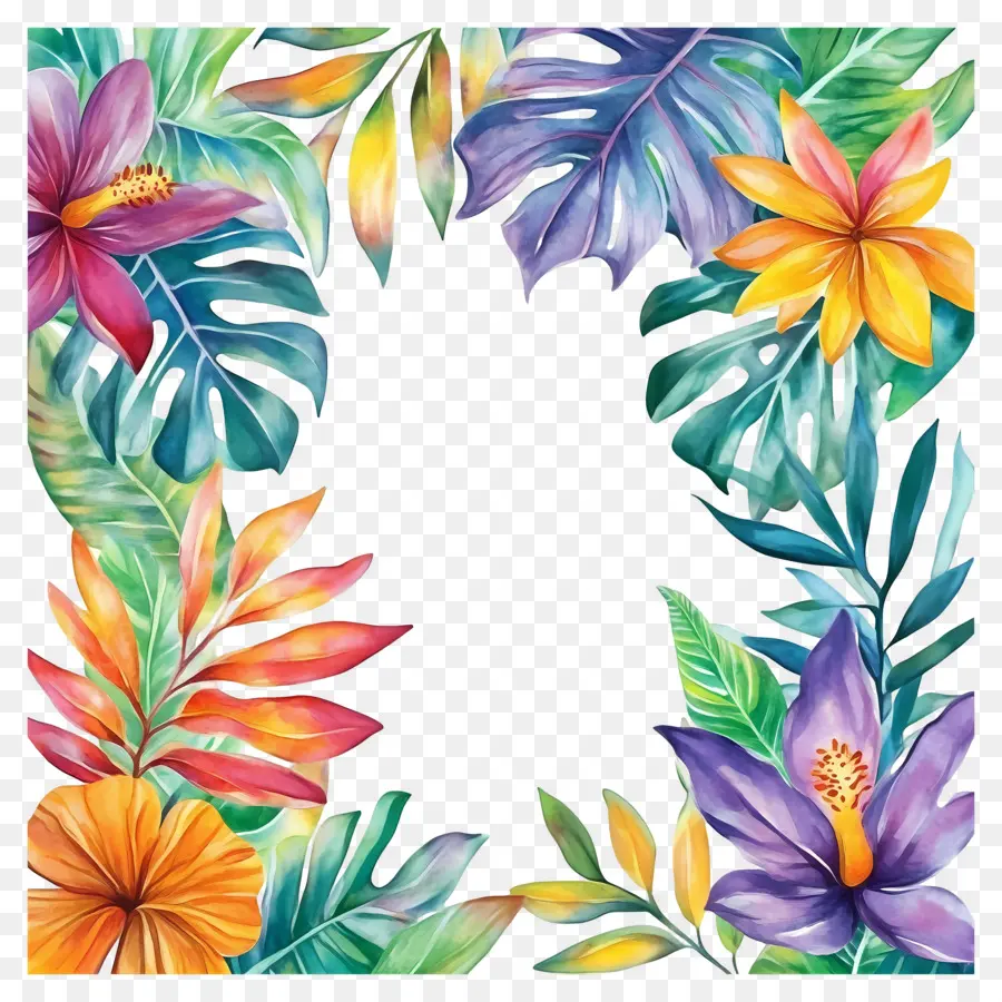 Cadre Floral Tropical，Cadre Coloré PNG