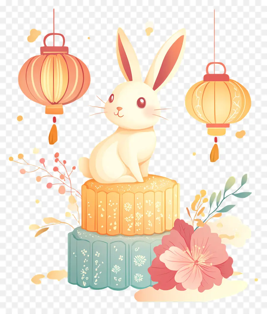 Fête De La Mi Automne，Lapin Avec Des Lanternes PNG