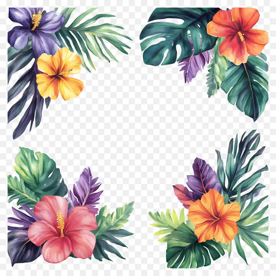 Cadre Floral Tropical，Coins Fleuris PNG