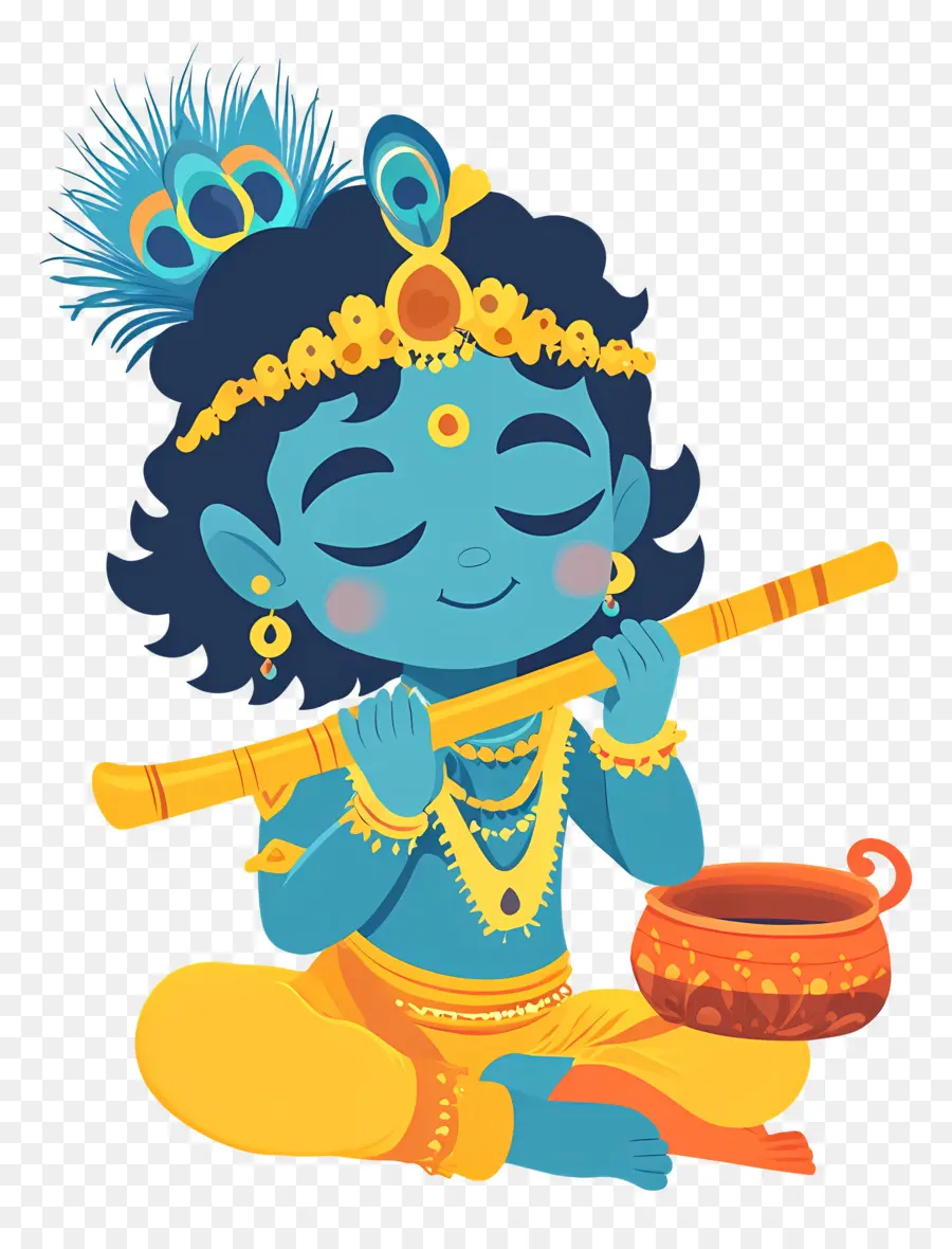 Krishna Janmashtami，Garçon Bleu Avec Flûte PNG