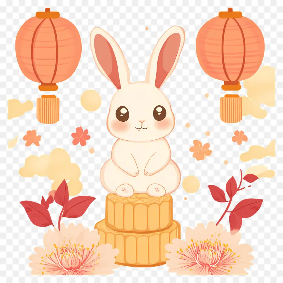 Fête De La Mi Automne，Lapin Avec Des Lanternes PNG