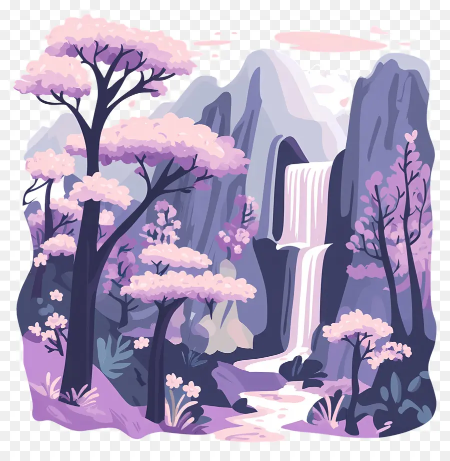 Arbres Violets，Cascade PNG