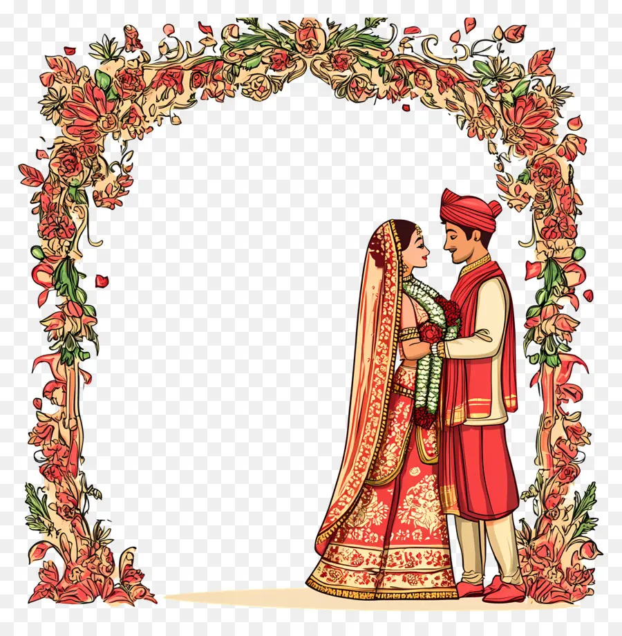 Cadre De Mariage Indien，Couple De Mariage PNG