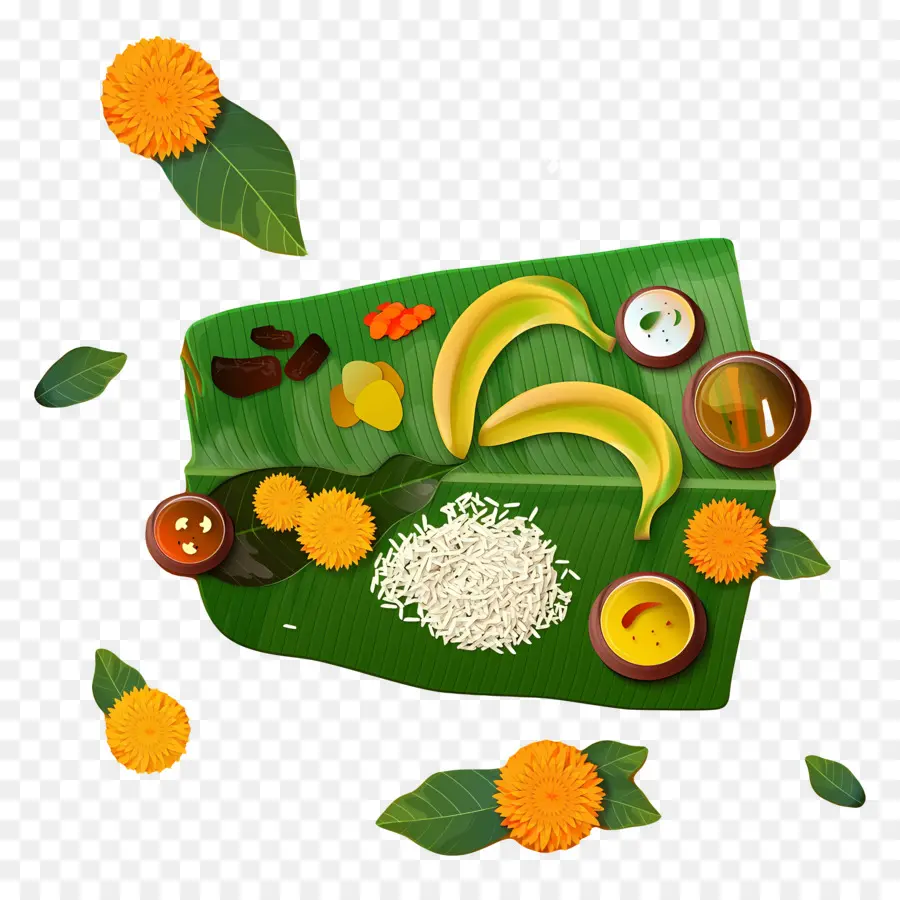 Joyeux Onam，Repas De Feuilles De Bananier PNG