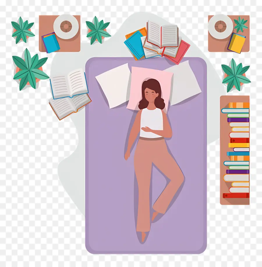 Vue Du Dessus Du Lit，Femme Au Repos PNG