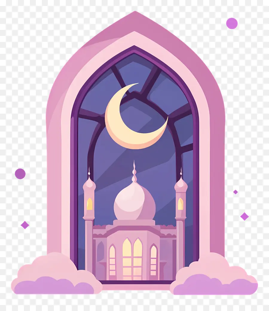 Mosquée，Mosquée Et Croissant De Lune PNG