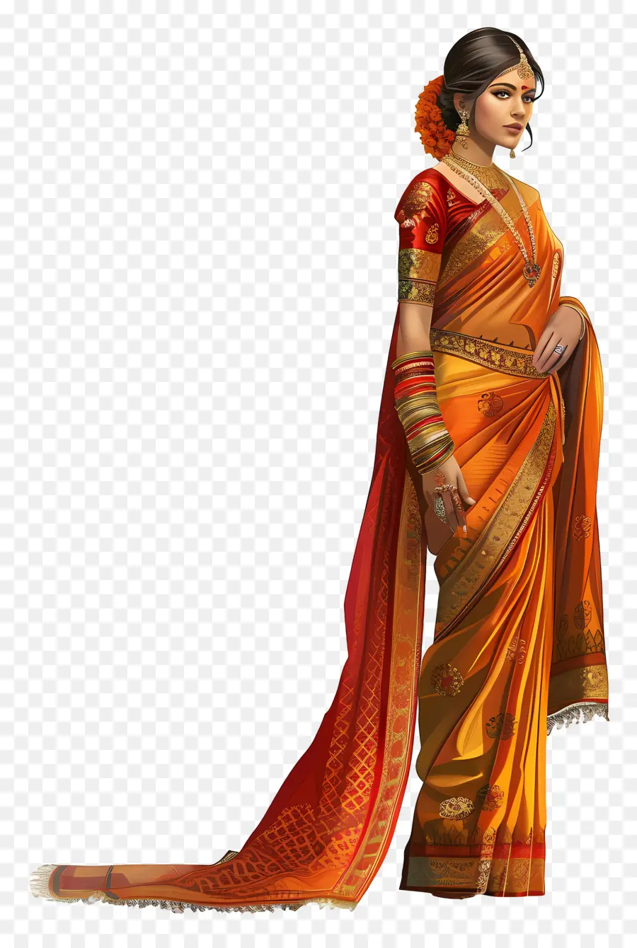 Sari Indien，Femme En Sari Rouge PNG