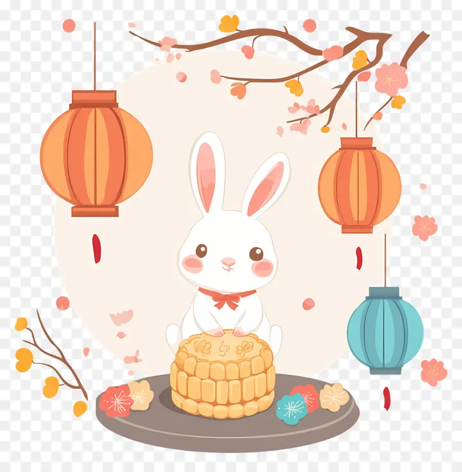 Fête De La Mi Automne，Lapin Avec Mooncake PNG