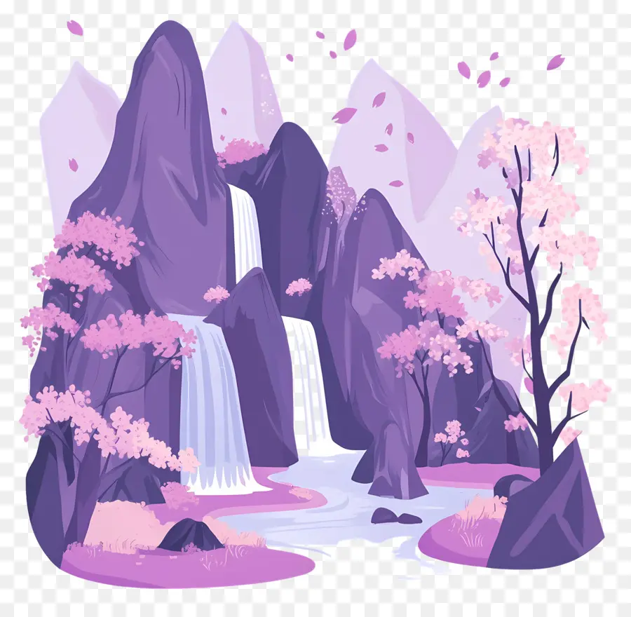 Arbres Violets，Cascade PNG