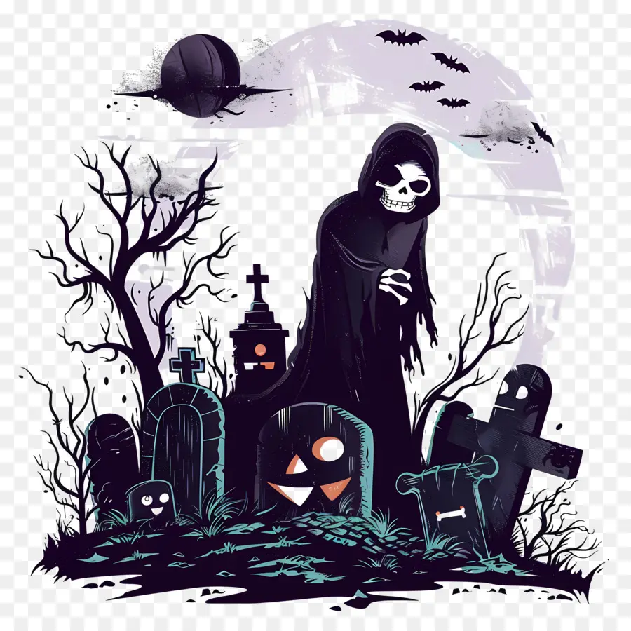 Faucheuse D'halloween，Faucheuse Dans Le Cimetière PNG