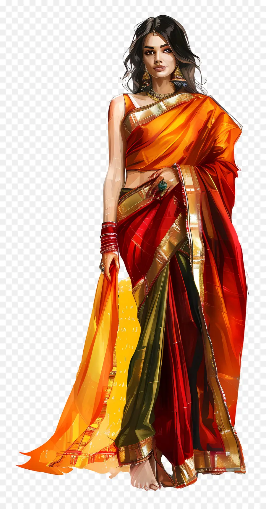 Sari Indien，Femme En Sari Traditionnel PNG