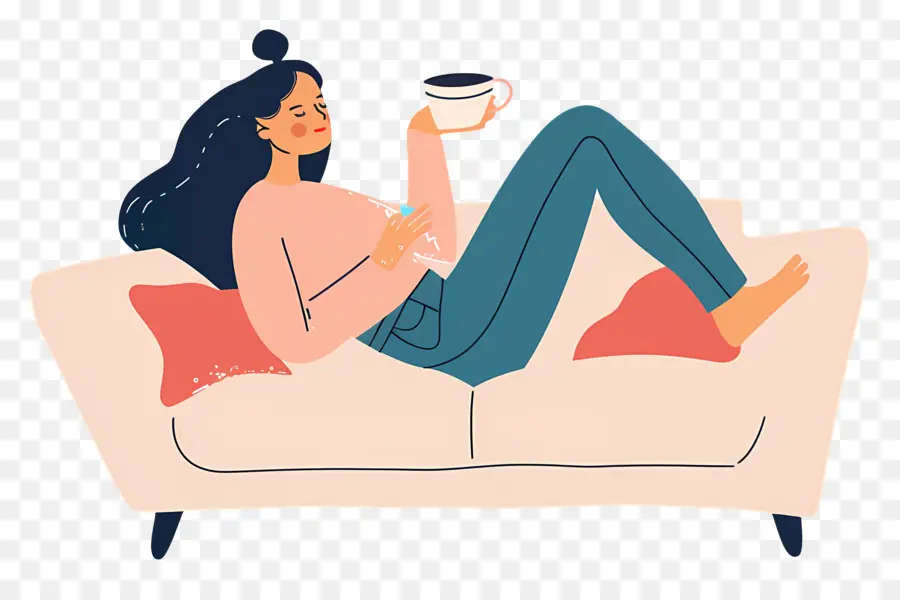 Boire Du Café，Femme Relaxante PNG