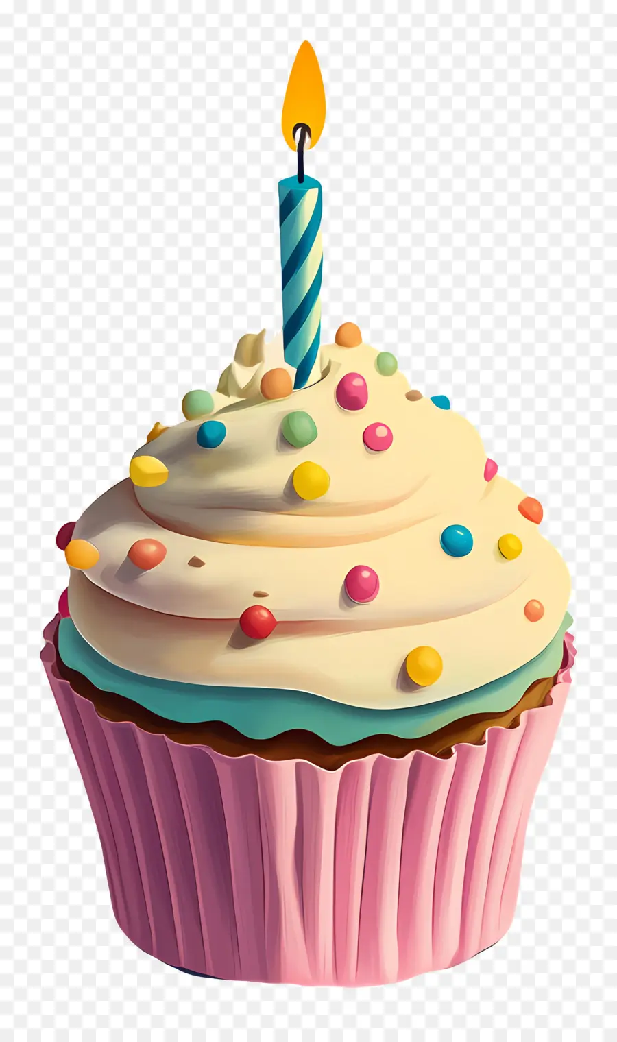 Gâteau D'anniversaire，Cupcake Avec Bougie PNG