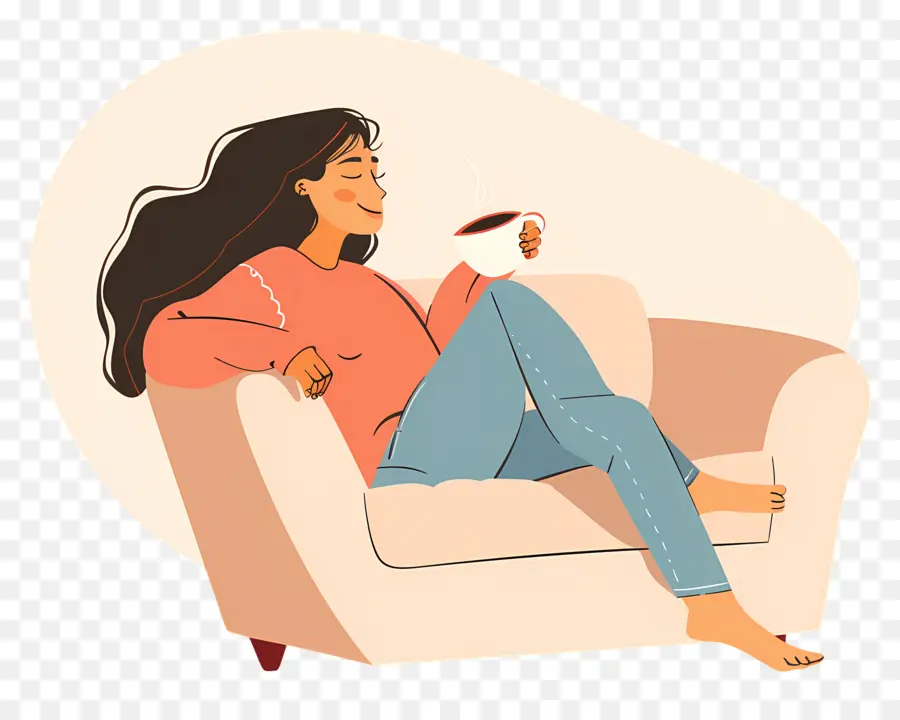 Boire Du Café，Femme Relaxante PNG