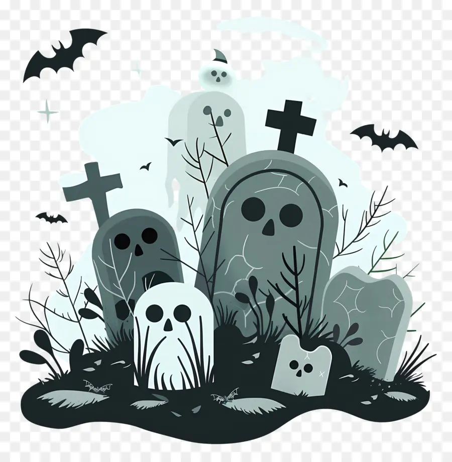 Cimetière D'halloween，Crânes PNG