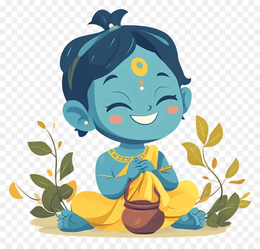 Krishna Janmashtami，Personnage De Dessin Animé Bleu PNG