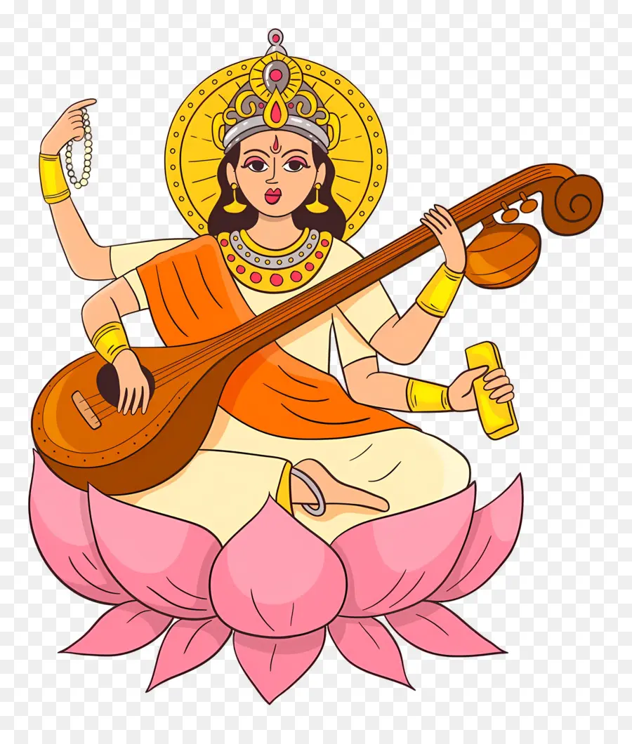 Sarasvati，Déesse Avec Veena PNG