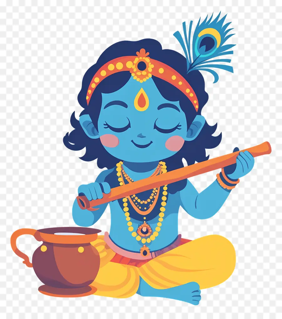 Krishna Janmashtami，Garçon Bleu Avec Flûte PNG