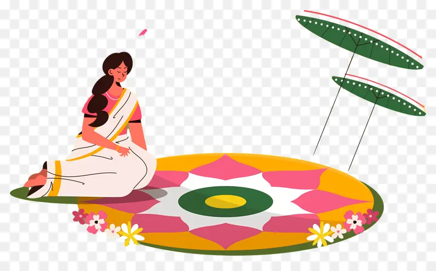 Joyeux Onam，Femme Avec Rangoli PNG