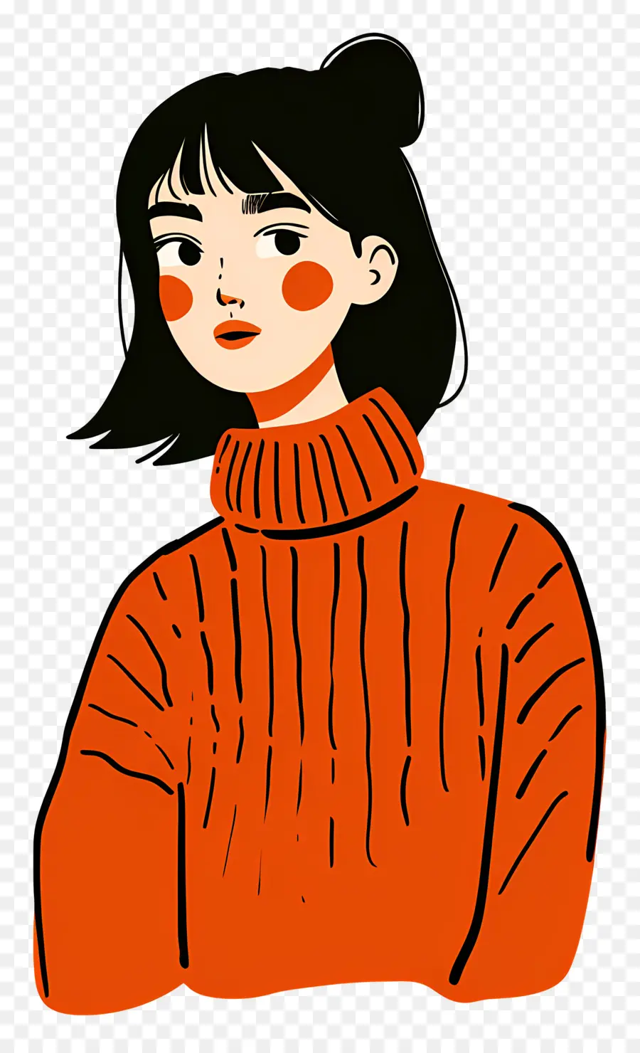 Femme En Pull，Fille En Pull Orange PNG