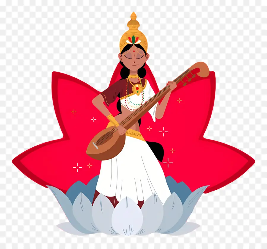 Sarasvati，Déesse Avec Veena PNG